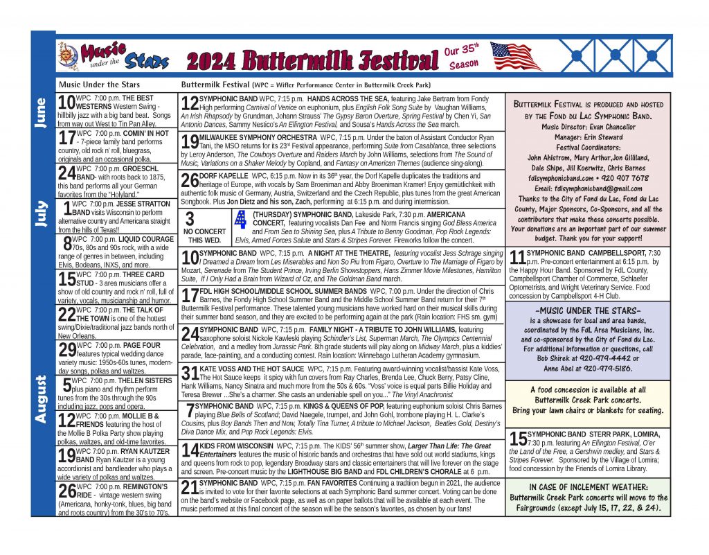 2024 Buttermilk Festival Calendar